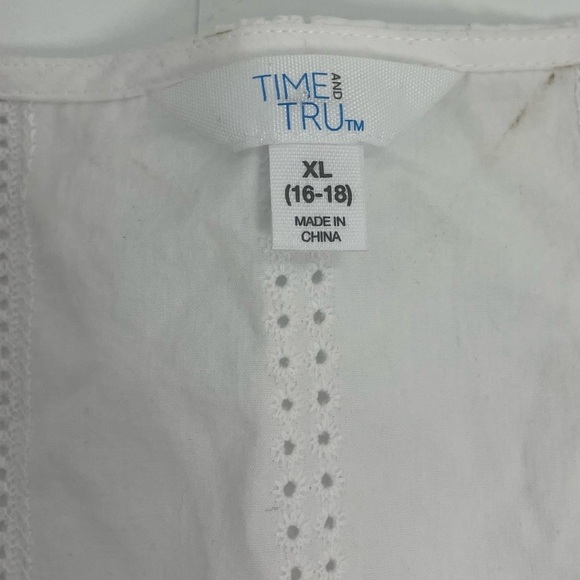 White Eyelet Cotton V-Neck Tiered Time & Tru Cottagecore Dress XL 16/18 - Picture 8 of 9